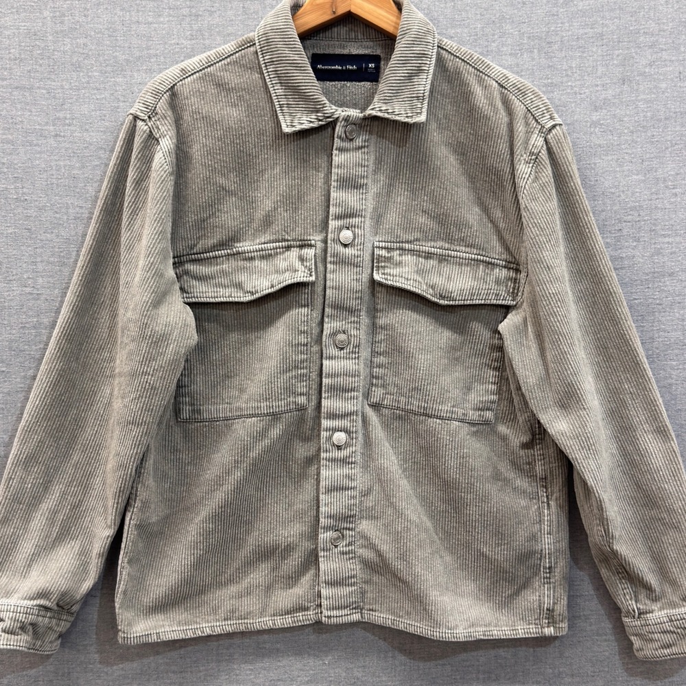 Abercrombie & Fitch Mens Gray Corduroy Button Front Shirt Jacket XS